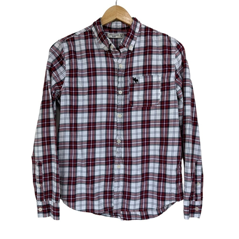 abercrombid kids boys holiday plaid button front long sleeve shirt, 15/16